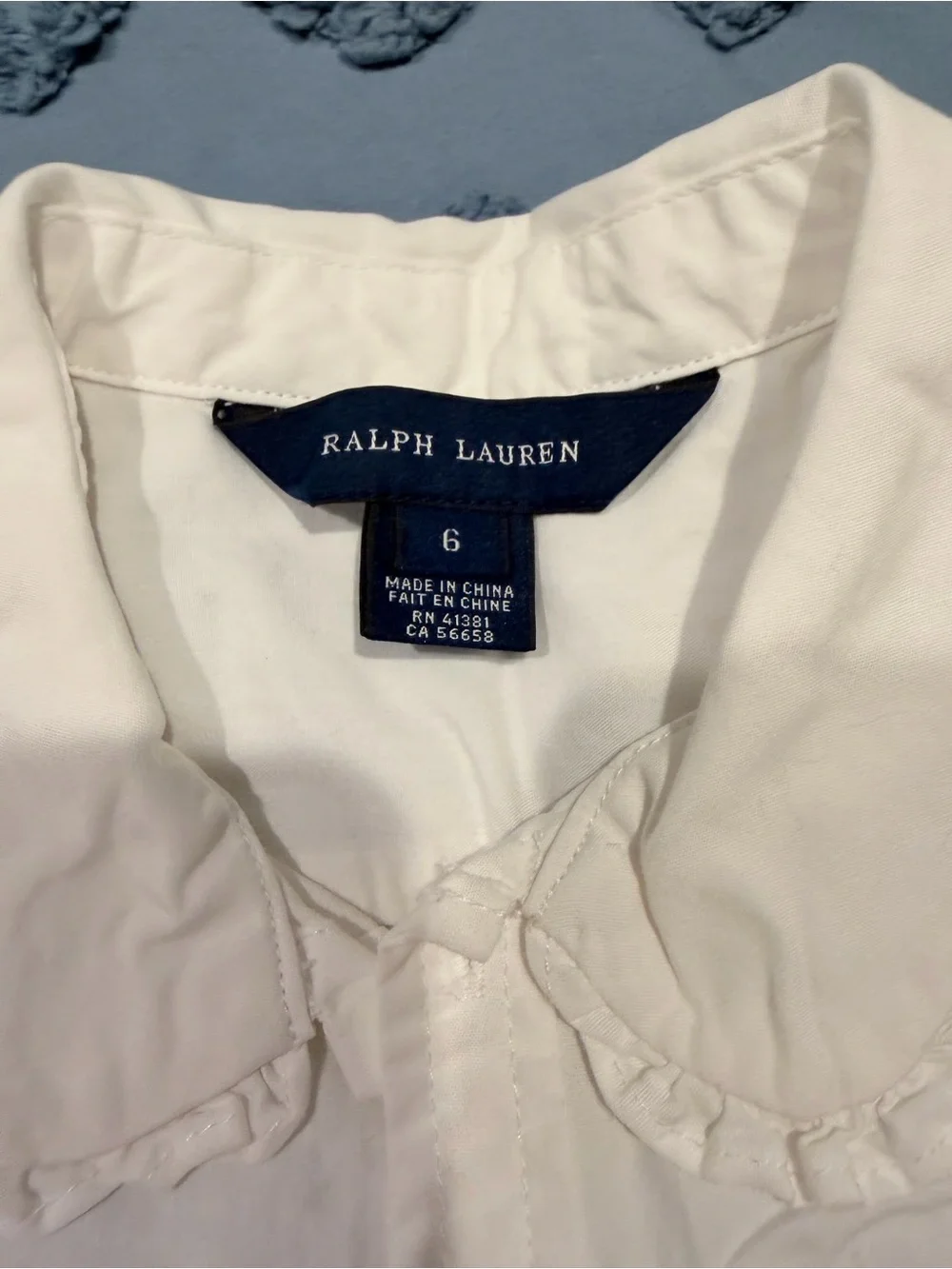 Ralph Lauren White Cotton Ruffled Collar Blouse